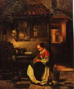 Henri Leys Woman Plucking a Chicken in a Courtyard oil on canvas